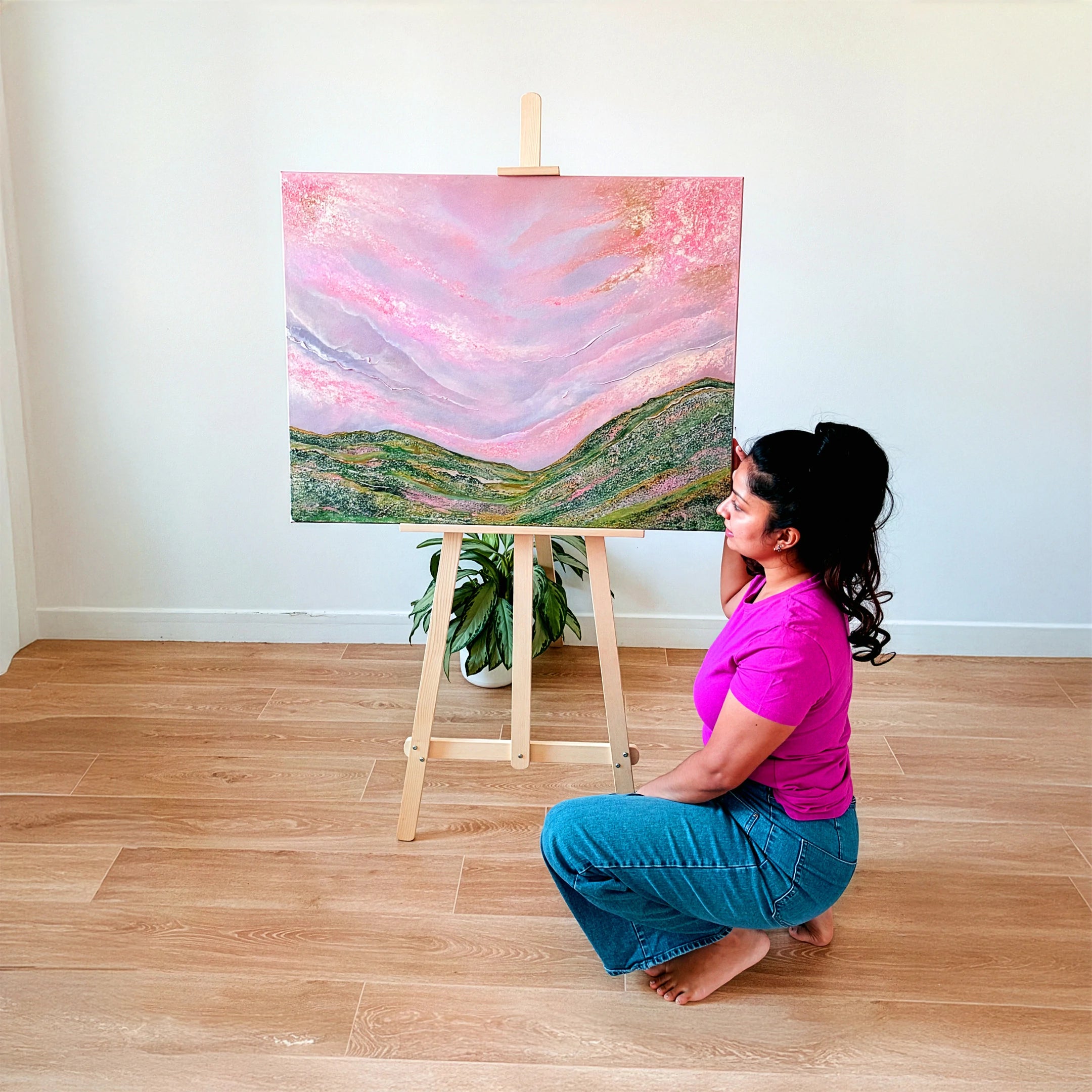 Mountain meadow with pink sky – view 5